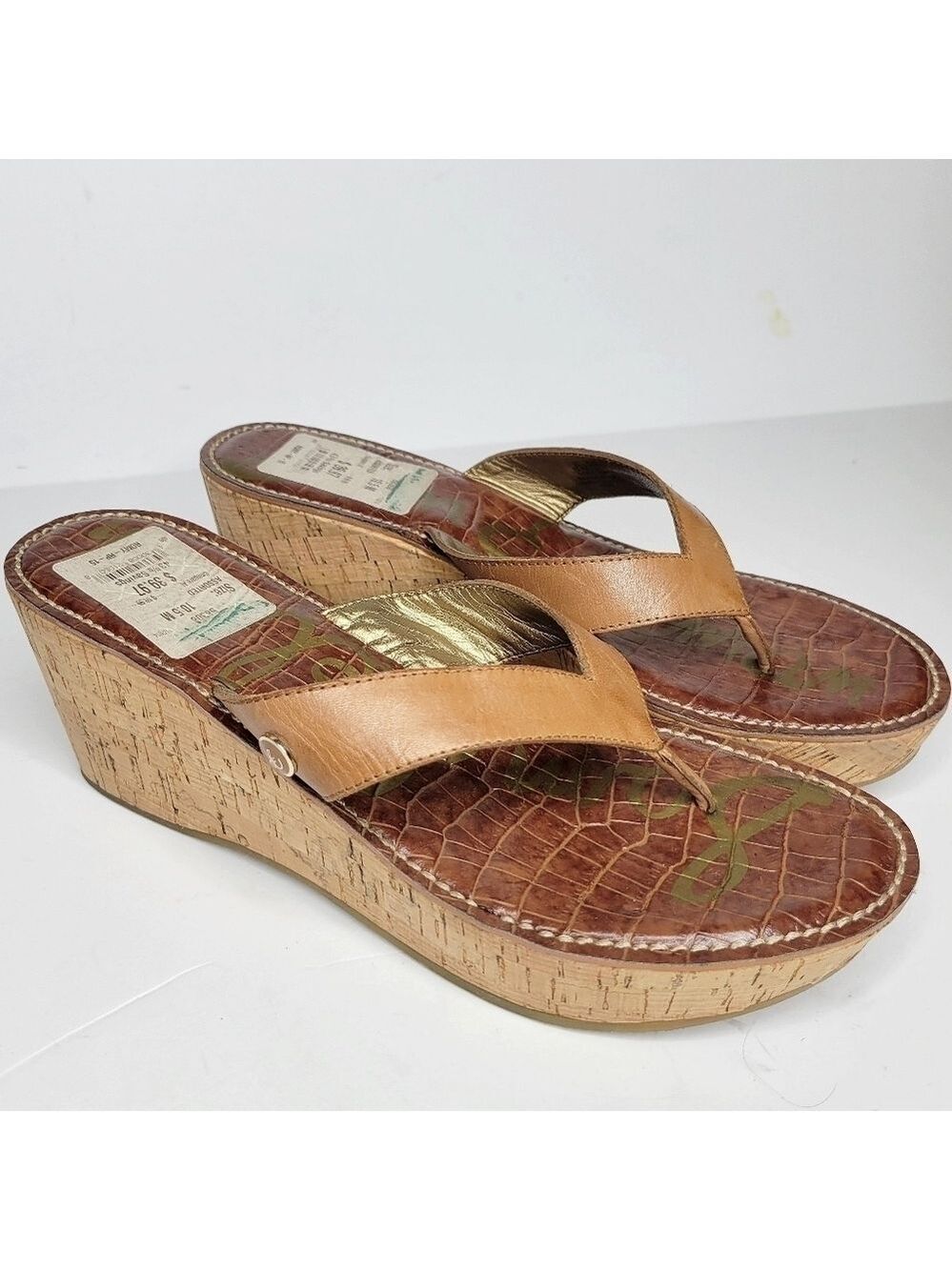 Sam Edelman Tan Thong Cork Wedge Sandals Women's Size 10.5